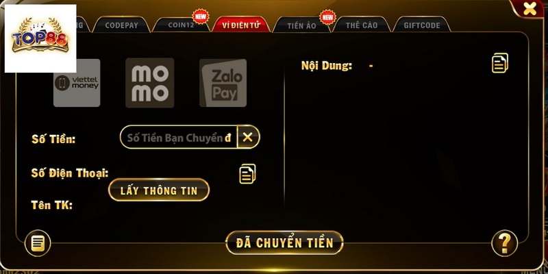 Cổng game cung cấp tùy chọn nạp tiền qua Coin 12 tiện ích