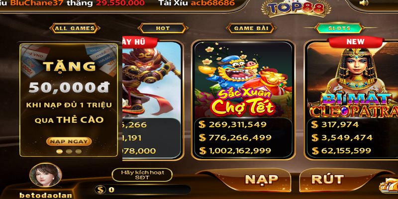 Cổng game cung cấp một loạt các trò chơi Slots với nhiều chủ đề