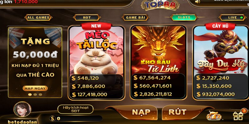 Slot game TOP88 là trò chơi giải trí vô cùng hấp dẫn và thú vị